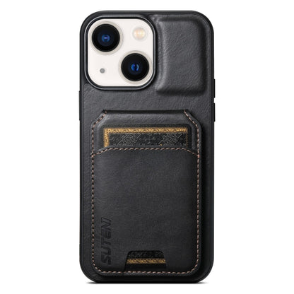For iPhone 13 Suteni H02 Leather Wallet Stand Back Phone Case(Black) by Suteni