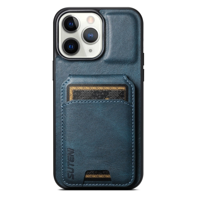 For iPhone 11 Pro Suteni H02 Leather Wallet Stand Back Phone Case(Blue) by Suteni