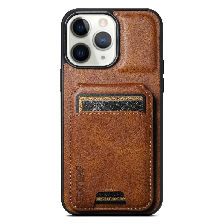 For iPhone 11 Pro Max Suteni H02 Leather Wallet Stand Back Phone Case(Brown) by Suteni