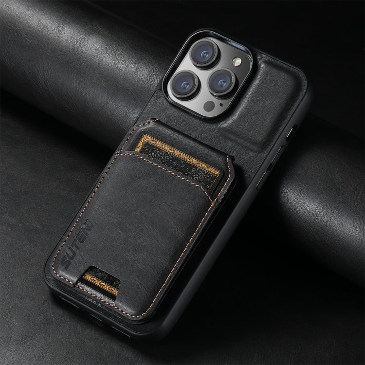 For iPhone 16 Suteni H02 Leather Wallet Stand Back Phone Case(Black) by Suteni