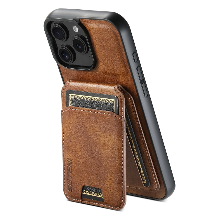 For iPhone 16 Pro Suteni H02 Leather Wallet Stand Back Phone Case(Brown) by Suteni