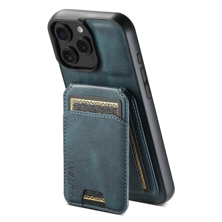 For iPhone 16 Pro Suteni H02 Leather Wallet Stand Back Phone Case(Blue) by Suteni