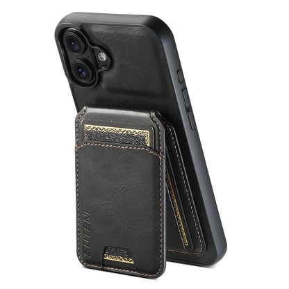 For iPhone 16 Plus Suteni H02 Leather Wallet Stand Back Phone Case(Black) by Suteni