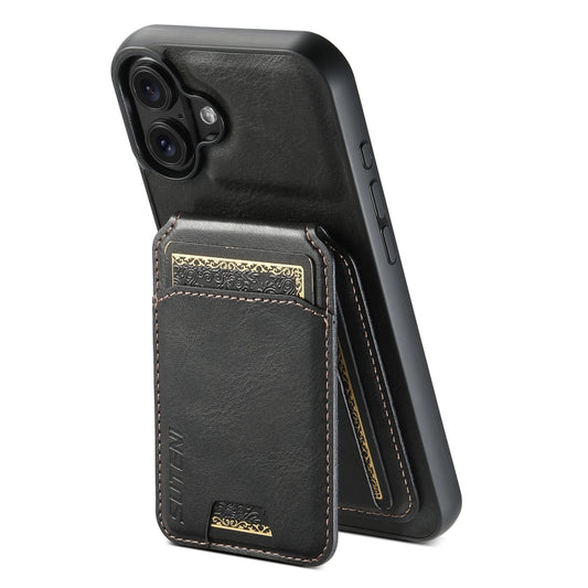 For iPhone 16 Plus Suteni H02 Leather Wallet Stand Back Phone Case(Black) by Suteni