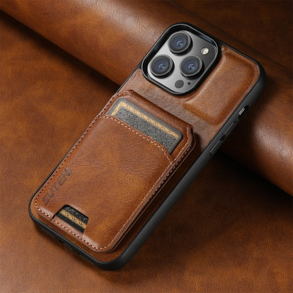 For iPhone 16 Plus Suteni H02 Leather Wallet Stand Back Phone Case(Brown) by Suteni