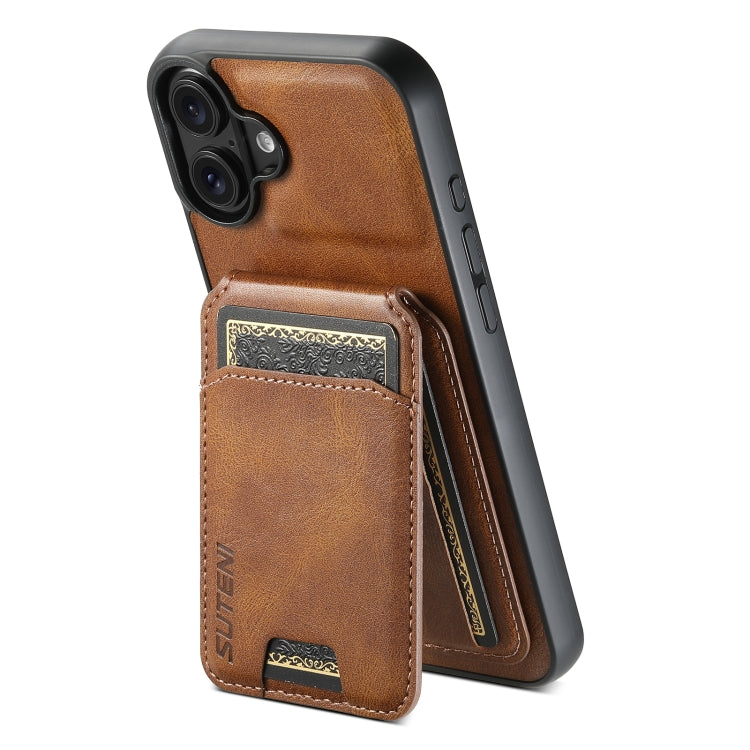 For iPhone 16 Plus Suteni H02 Leather Wallet Stand Back Phone Case(Brown) by Suteni