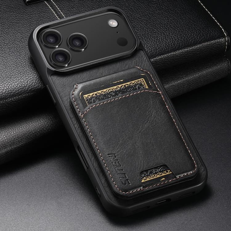 For iPhone 17 Pro Max Suteni H02 Leather Wallet Stand Back Phone Case(Black) by Suteni