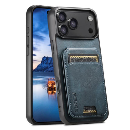 For iPhone 17 Pro Max Suteni H02 Leather Wallet Stand Back Phone Case(Blue) by Suteni