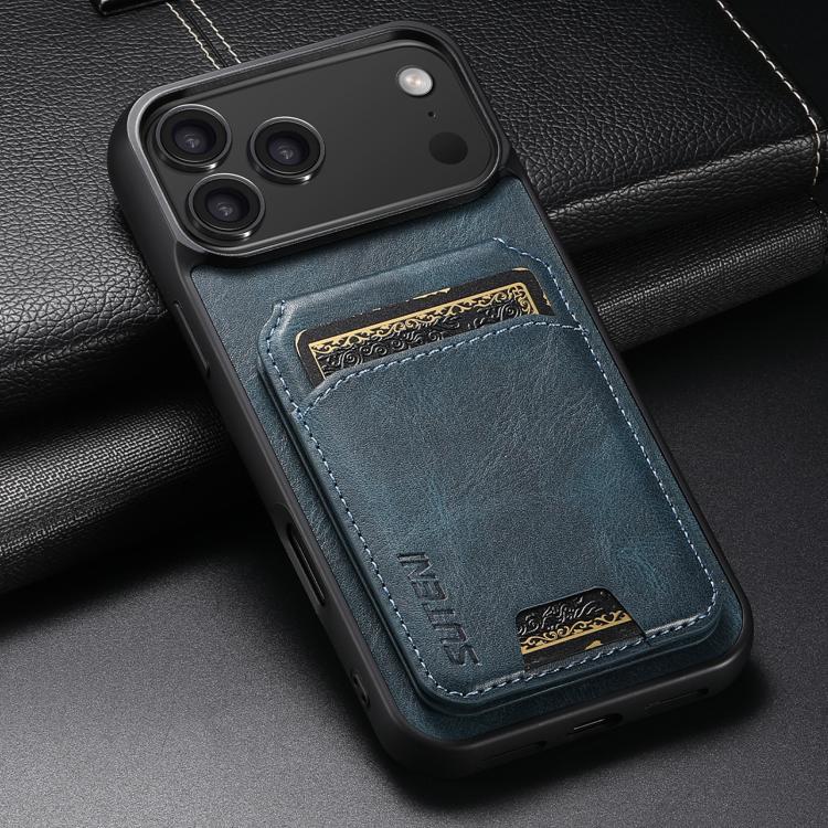 For iPhone 17 Pro Max Suteni H02 Leather Wallet Stand Back Phone Case(Blue) by Suteni