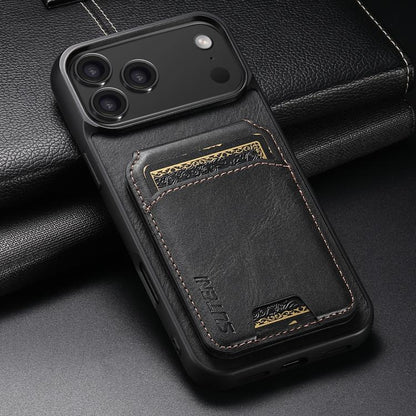 For iPhone 17 Pro Suteni H02 Leather Wallet Stand Back Phone Case(Black) by Suteni