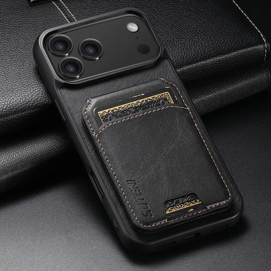 For iPhone 17 Pro Suteni H02 Leather Wallet Stand Back Phone Case(Black) by Suteni