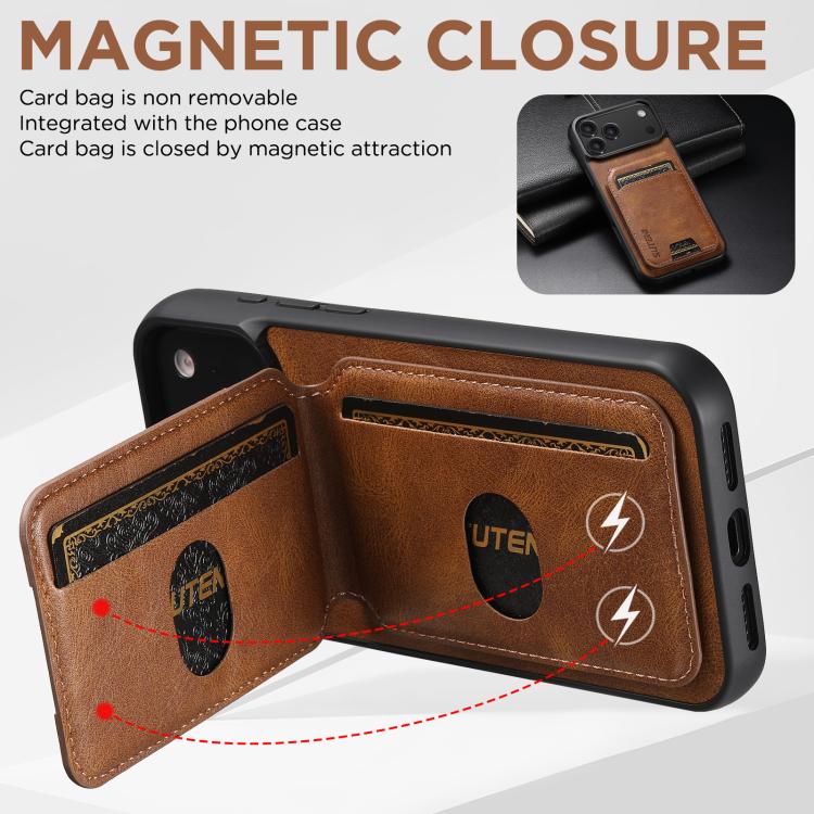 For iPhone 17 Pro Suteni H02 Leather Wallet Stand Back Phone Case(Brown) by Suteni