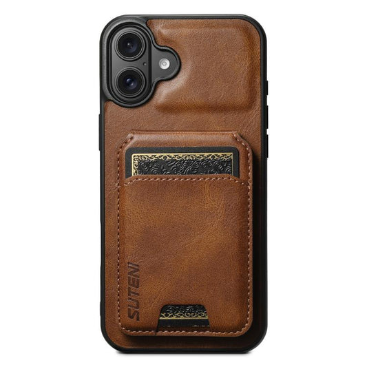 For iPhone 17 Suteni H02 Leather Wallet Stand Back Phone Case(Brown) by Suteni