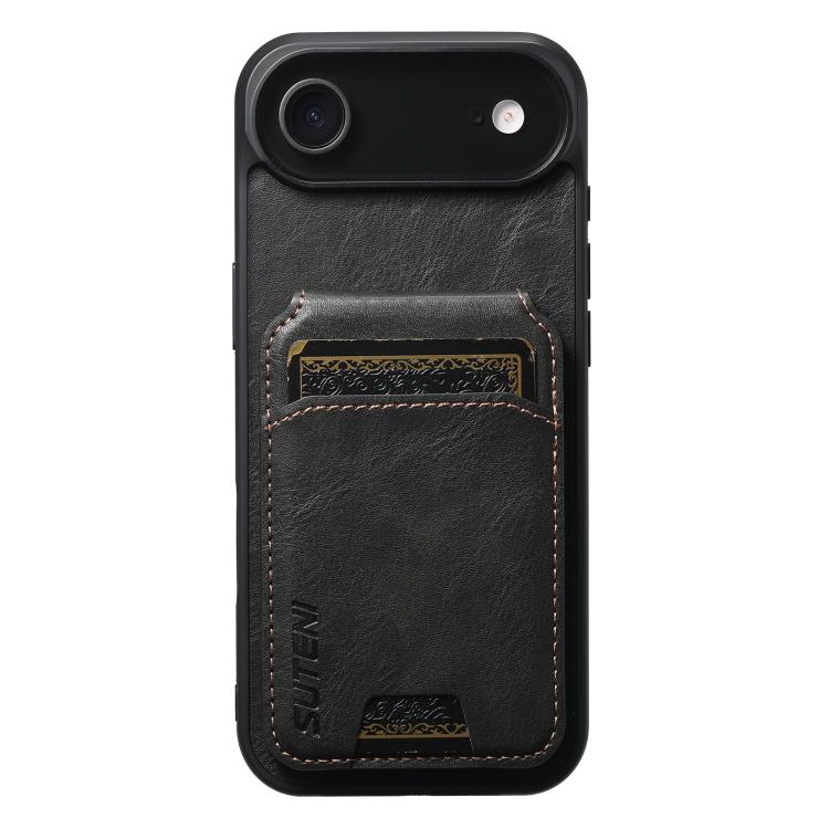For iPhone Air Suteni H02 Leather Wallet Stand Back Phone Case(Black) by Suteni