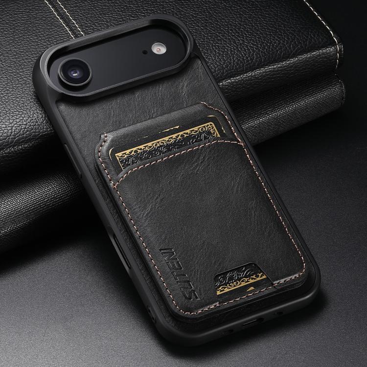 For iPhone Air Suteni H02 Leather Wallet Stand Back Phone Case(Black) by Suteni
