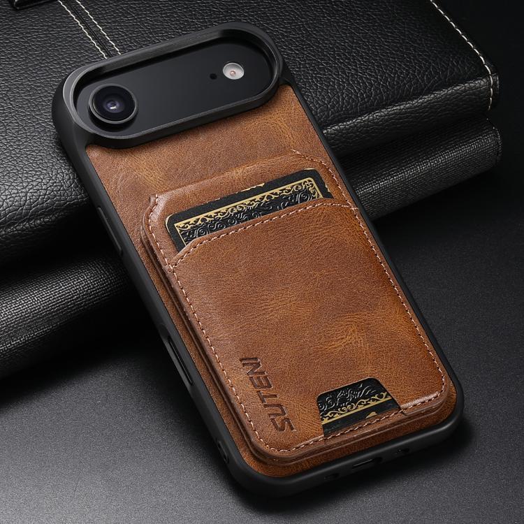 For iPhone Air Suteni H02 Leather Wallet Stand Back Phone Case(Brown) by Suteni