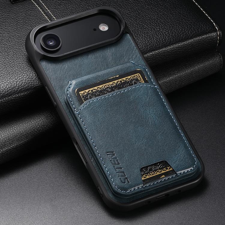 For iPhone Air Suteni H02 Leather Wallet Stand Back Phone Case(Blue) by Suteni