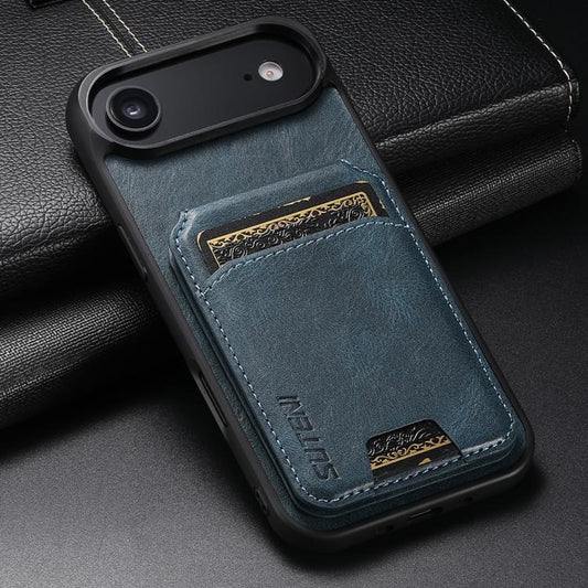 For iPhone Air Suteni H02 Leather Wallet Stand Back Phone Case(Blue) by Suteni