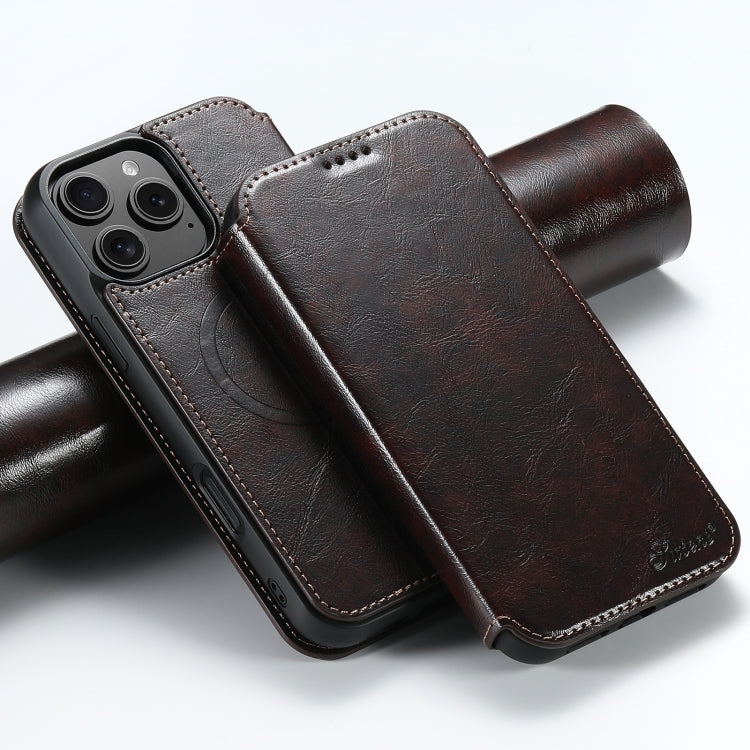 For iPhone 16 Pro Suteni J05 Leather Magnetic MagSafe Phone Case(Brown) by Suteni