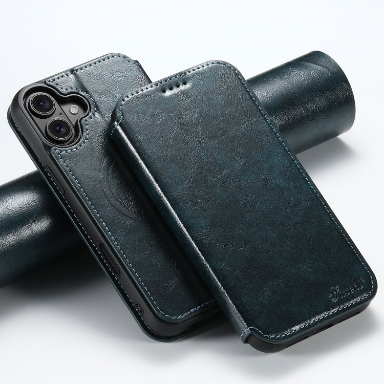 For iPhone 16 Plus Suteni J05 Leather Magnetic MagSafe Phone Case(Blue) by Suteni