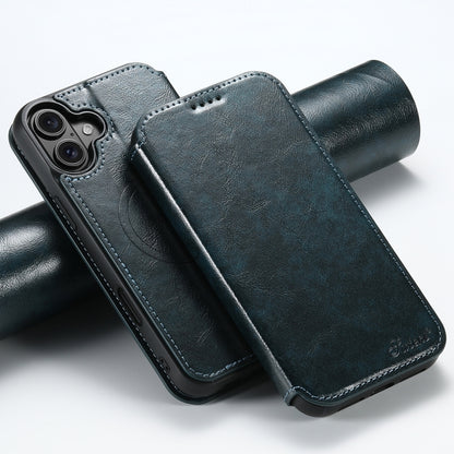 For iPhone 16 Plus Suteni J05 Leather Magnetic MagSafe Phone Case(Blue) by Suteni