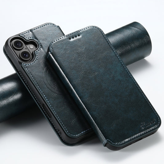 For iPhone 16 Plus Suteni J05 Leather Magnetic MagSafe Phone Case(Blue) by Suteni