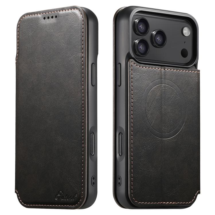 For iPhone 17 Pro Max Suteni J05 Leather Magnetic MagSafe Phone Case(Black) by Suteni