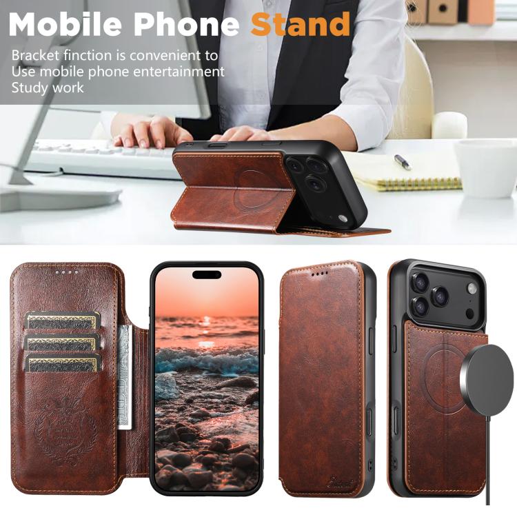 For iPhone 17 Pro Max Suteni J05 Leather Magnetic MagSafe Phone Case(Khaki) by Suteni