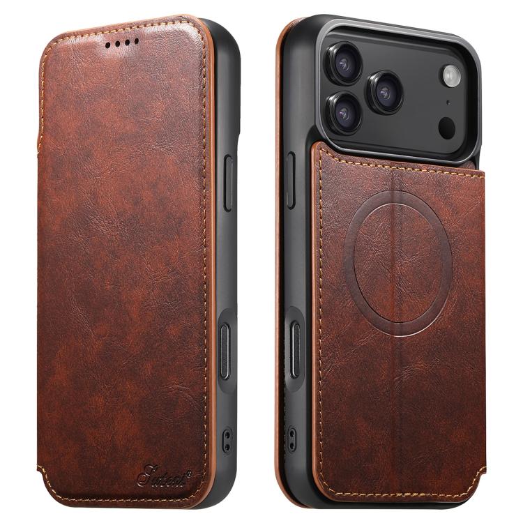 For iPhone 17 Pro Suteni J05 Leather Magnetic MagSafe Phone Case(Khaki) by Suteni