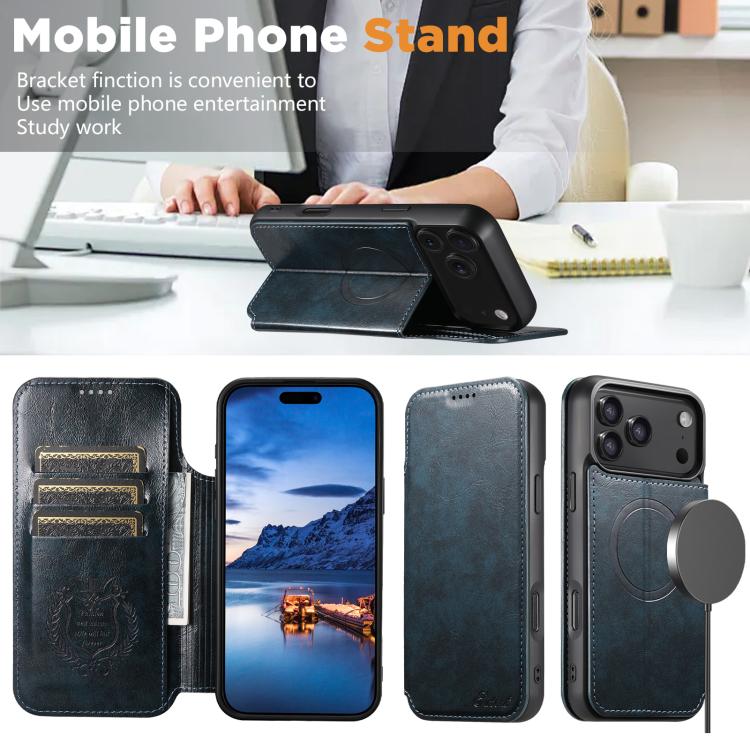 For iPhone 17 Pro Suteni J05 Leather Magnetic MagSafe Phone Case(Blue) by Suteni