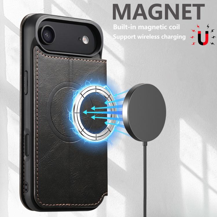 For iPhone Air Suteni J05 Leather Magnetic MagSafe Phone Case(Black) by Suteni