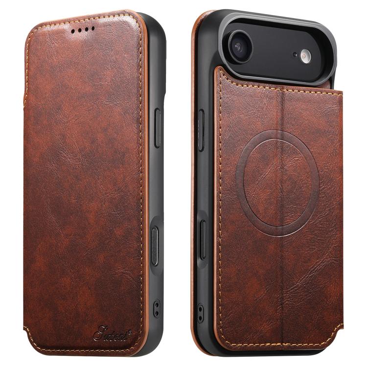 For iPhone Air Suteni J05 Leather Magnetic MagSafe Phone Case(Khaki) by Suteni