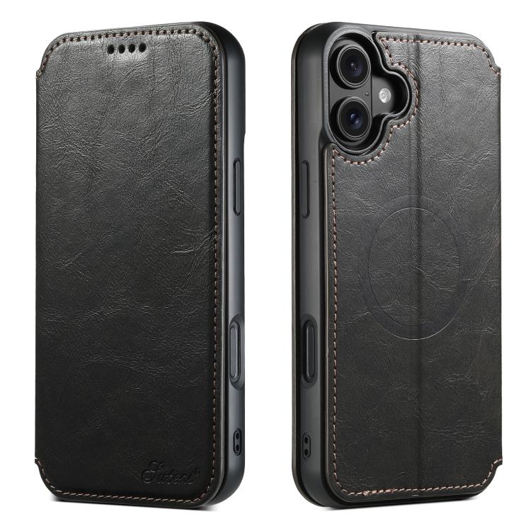 For iPhone 17 Suteni J05 Leather Magnetic MagSafe Phone Case(Black) by Suteni