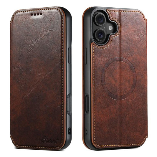 For iPhone 17 Suteni J05 Leather Magnetic MagSafe Phone Case(Khaki) by Suteni