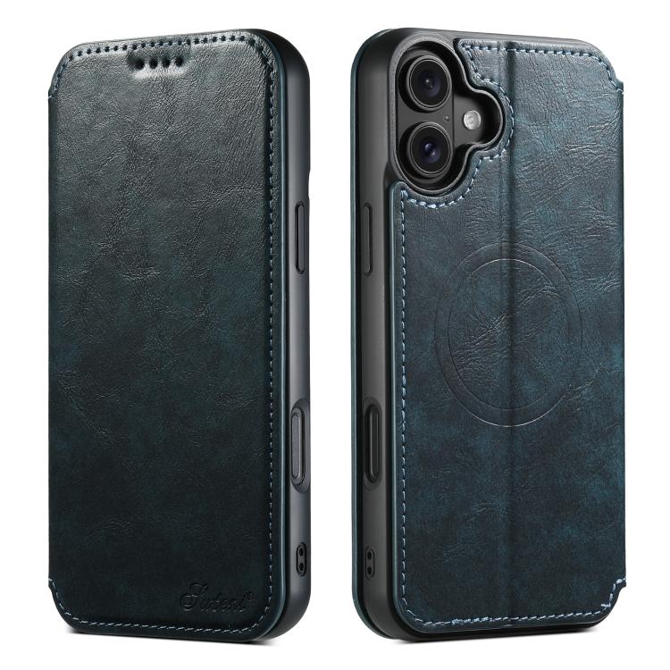 For iPhone 17 Suteni J05 Leather Magnetic MagSafe Phone Case(Blue) by Suteni