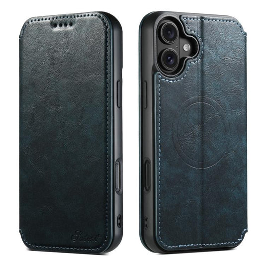 For iPhone 17 Suteni J05 Leather Magnetic MagSafe Phone Case(Blue) by Suteni