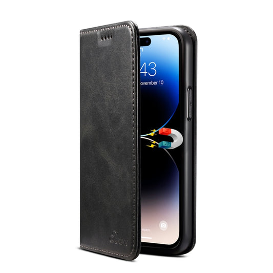 For iPhone 15 Pro Max Suteni Calf Texture Horizontal Flip Leather Phone Case(Black) by Suteni