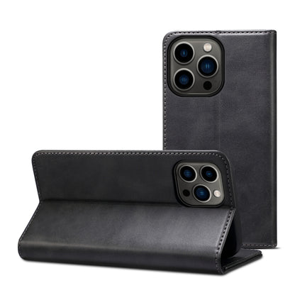 For iPhone 15 Pro Max Suteni Calf Texture Horizontal Flip Leather Phone Case(Black) by Suteni