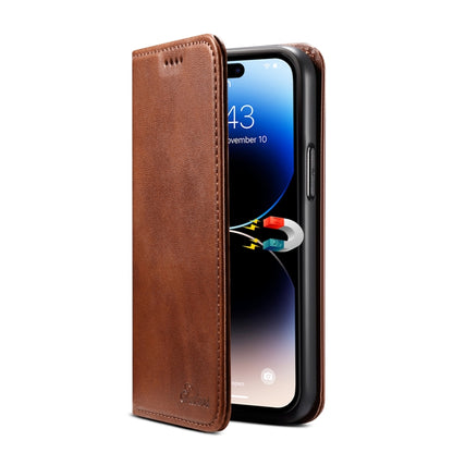 For iPhone 15 Pro Max Suteni Calf Texture Horizontal Flip Leather Phone Case(Brown) by Suteni