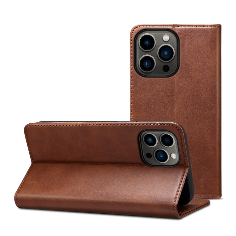 For iPhone 15 Pro Max Suteni Calf Texture Horizontal Flip Leather Phone Case(Brown) by Suteni