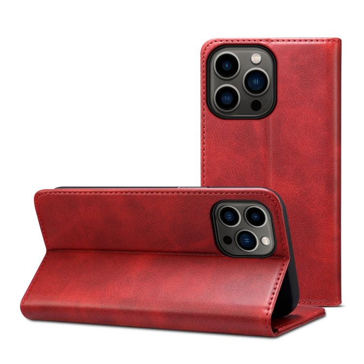 For iPhone 15 Pro Suteni Calf Texture Horizontal Flip Leather Phone Case(Red) by Suteni
