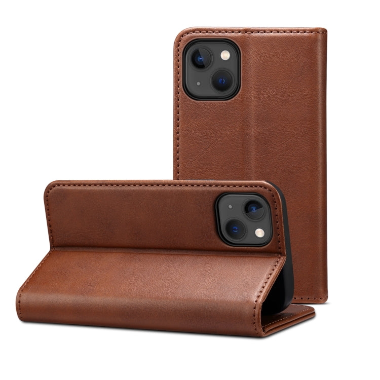 For iPhone 15 Plus Suteni Calf Texture Horizontal Flip Leather Phone Case(Brown) by Suteni