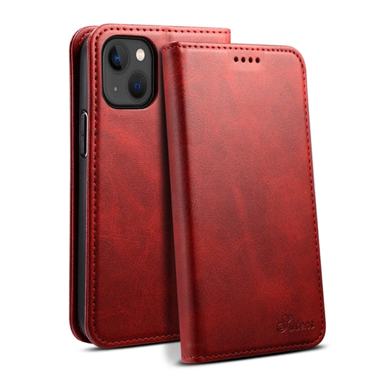For iPhone 15 Plus Suteni Calf Texture Horizontal Flip Leather Phone Case(Red) by Suteni