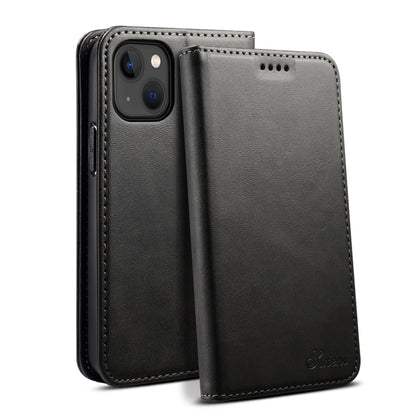 For iPhone 15 Suteni Calf Texture Horizontal Flip Leather Phone Case(Black) by Suteni