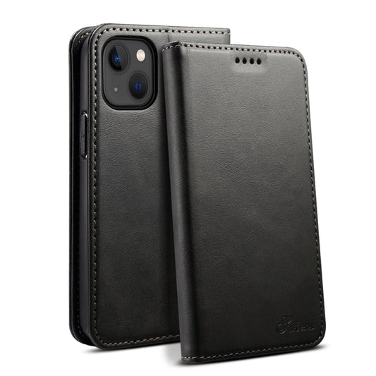 For iPhone 15 Suteni Calf Texture Horizontal Flip Leather Phone Case(Black) by Suteni