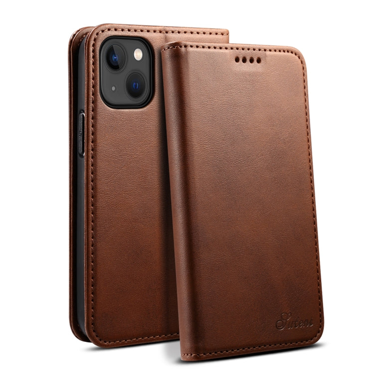 For iPhone 15 Suteni Calf Texture Horizontal Flip Leather Phone Case(Brown) by Suteni