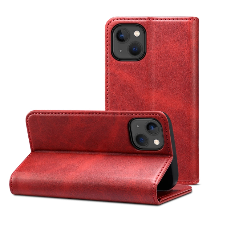 For iPhone 15 Suteni Calf Texture Horizontal Flip Leather Phone Case(Red) by Suteni