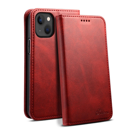 For iPhone 15 Suteni Calf Texture Horizontal Flip Leather Phone Case(Red) by Suteni