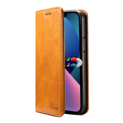 For iPhone 15 Suteni Calf Texture Horizontal Flip Leather Phone Case(Khaki) by Suteni