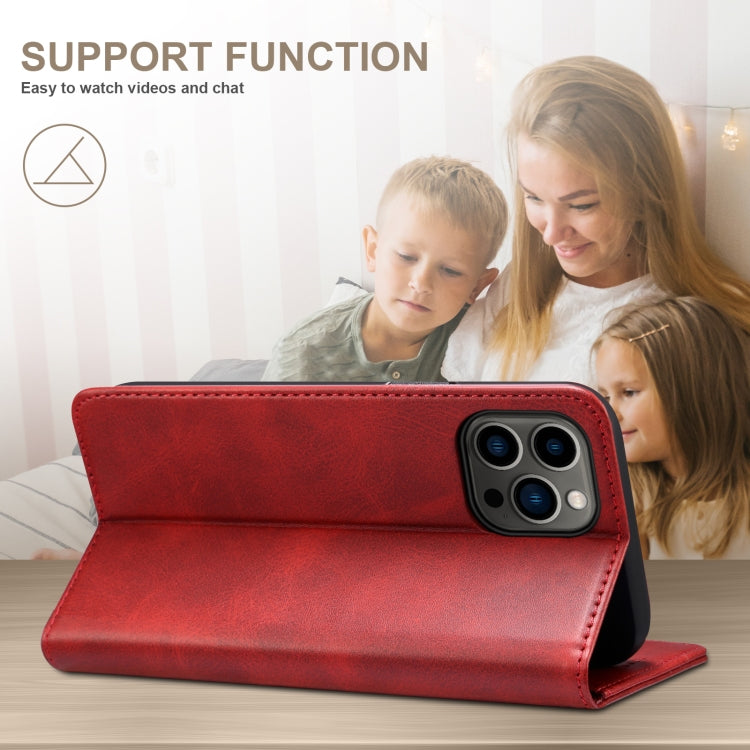 For iPhone 16 Suteni Calf Texture Horizontal Flip Leather Phone Case(Red) by Suteni